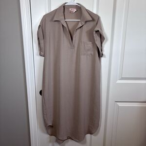 Rubee Maternity Casual Shirt Dress Beige/ Tan Size S Gauzy Look Pre-Owned